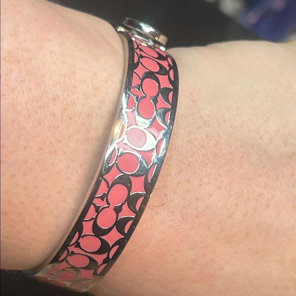 Coach Pink Signature Pattern Enamel Bangle Bracelet - Picture 5 of 6